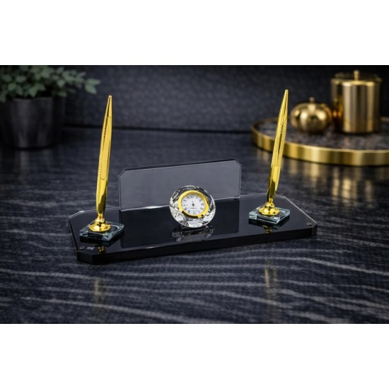 Kristal Masa İsimliği Çift Kalemli Gold