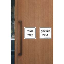 İtiniz / Çekiniz Yönlendirme Levhası 10 cm x 10 cm Beyaz Fırçalı Metal 1 Çift