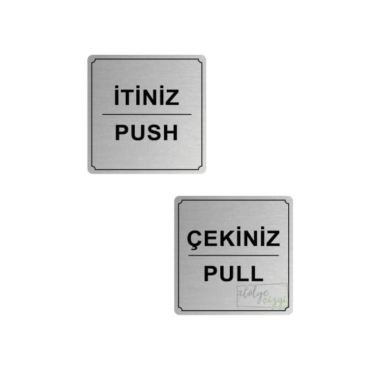 İtiniz / Çekiniz Yönlendirme Levhası 10 cm x 10 cm Gümüş Fırçalı Metal 1 Çift İtiniz / Çekiniz Yönlendirme Levhası 10 cm x 10 cm Gümüş Fırçalı Metal 1 Çift