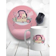 Gamer Kedi Bilek Destekli Mouse Pad ve Kupa Bardak