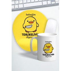 Tehlikeli Ördek Bilek Destekli Mouse Pad ve Kupa Bardak