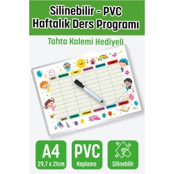 Haftalık Ders Programı Pvc Kaplamalı Silinebilir - A4- 29,7x21 cm Türkçe / İngilizce