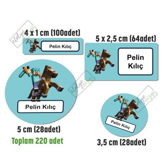 Okul Etiketi Minecraft Savaşçı Kalem Defter Etiketi İsme Özel