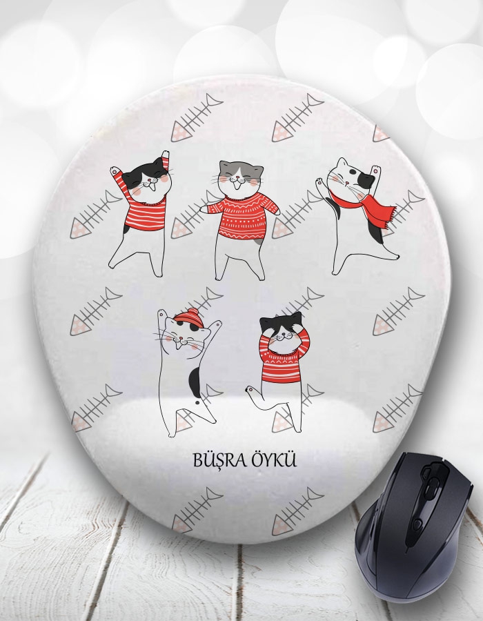 Kişiye Özel Kedi Temalı Bilek Destekli Mouse Pad