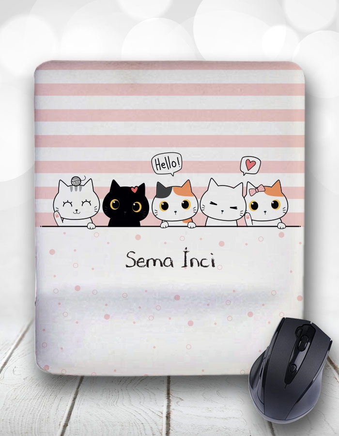 Kişiye Özel Neşeli Kediler Mouse Pad