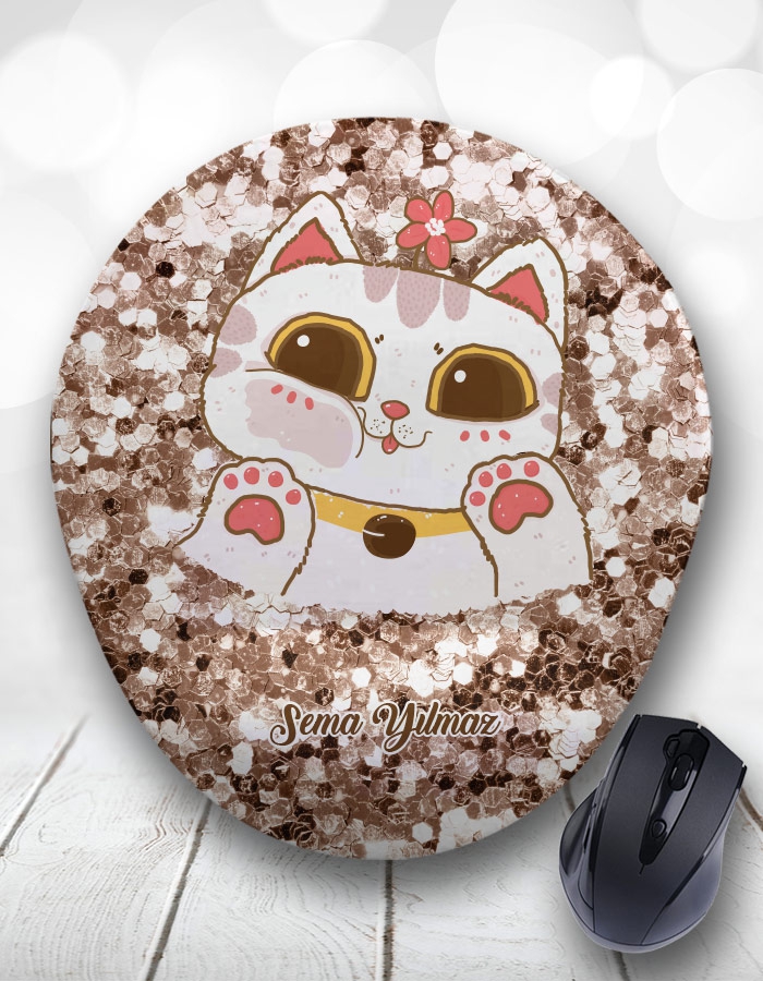 Cute Glitter Cat Kedi Kupa Bardak ve Mouse Pad