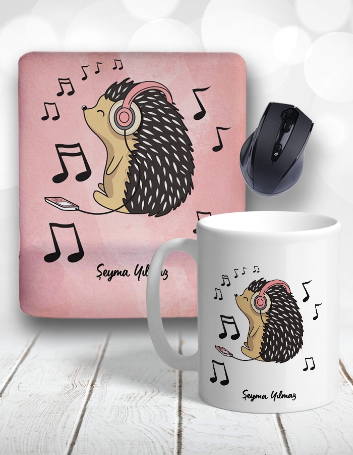 Kirpi Hedgehog Music Kupa Bardak ve Mouse Pad