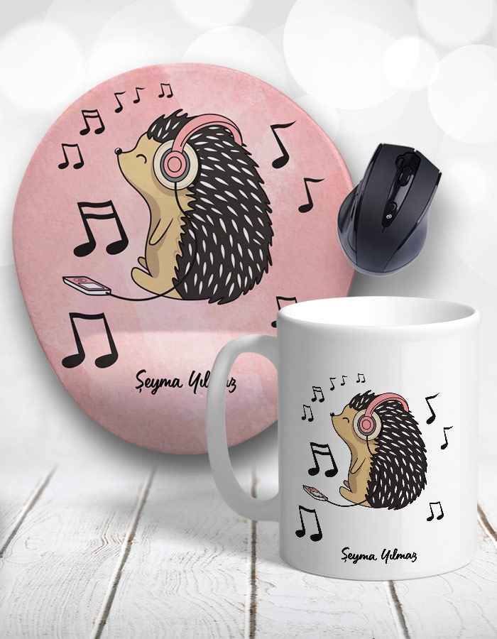 Kirpi Hedgehog Music Kupa Bardak ve Mouse Pad