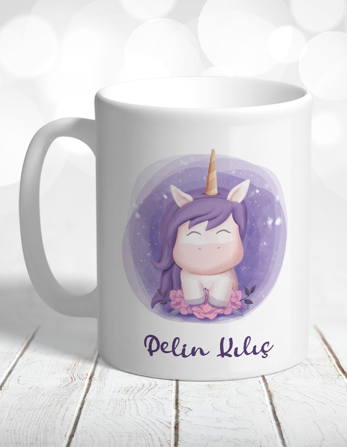 Mor Suluboya Unicorn Kişiye Özel Kupa Bardak ve Mouse Pad