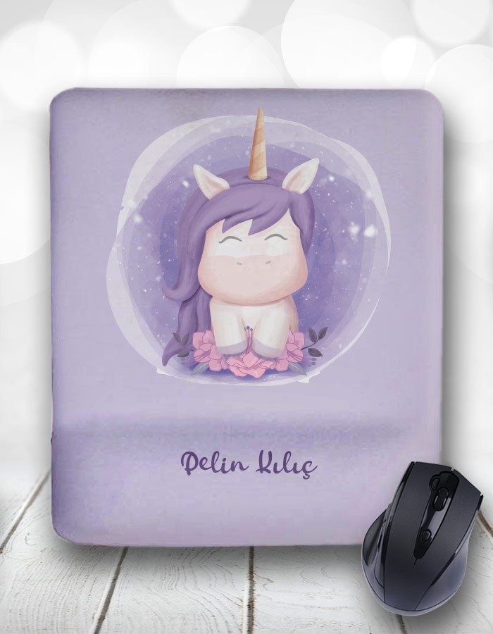 Mor Suluboya Unicorn Kişiye Özel Kupa Bardak ve Mouse Pad