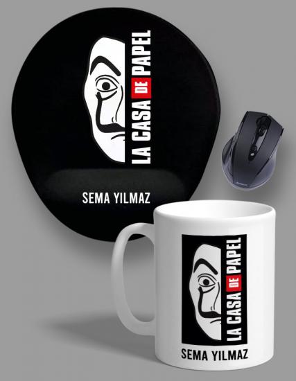 Kişiye Özel 2li La Casa De Papel Temalı Kupa Bardak ve Mouse Pad