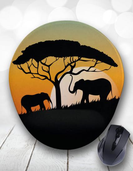 Afrika Gün Batımı Filler Bilek Destekli Mouse Pad