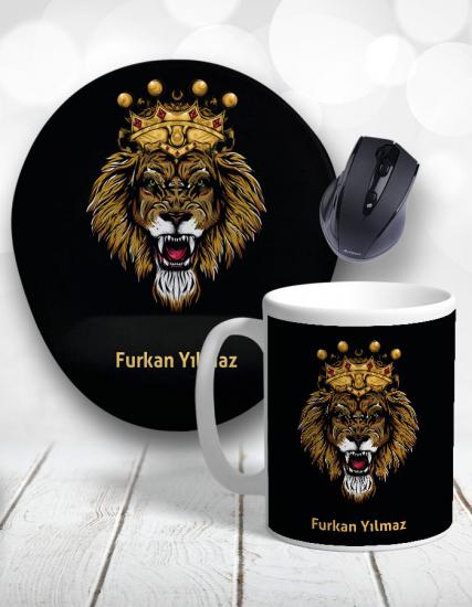 Aslan Kral Figürü Kupa Bardak ve Mouse Pad Kişiye Özel