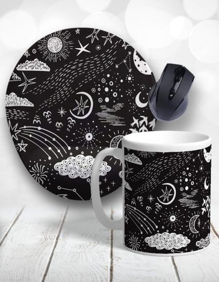 Astrolojik Gökyüzü Yıldızlar Bilek Destekli Mouse Pad ve Kupa Bardak