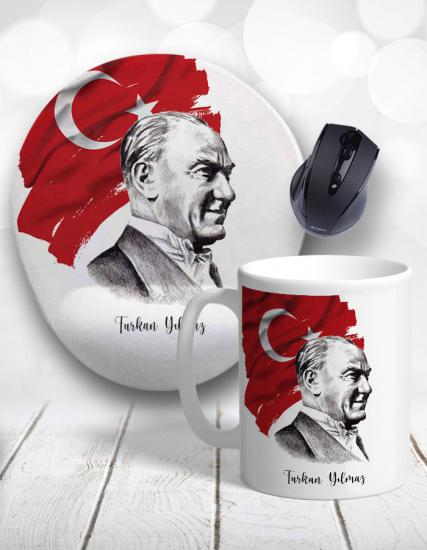 Kişiye Özel 2li Atatürk Tasarımlı Kupa Bardak ve Mouse Pad