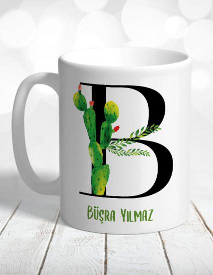Kişiye Özel Kaktüs (Cactus) Baş Harf İsimli Kupa Bardak