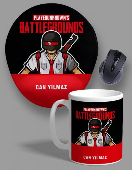 Kişiye Özel 2li RED PUBG Kupa Bardak ve Mouse Pad