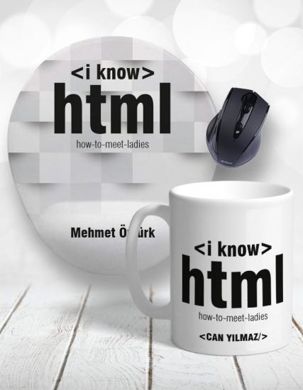 Kişiye Özel 2li html Programmer Kupa Bardak ve Mouse Pad