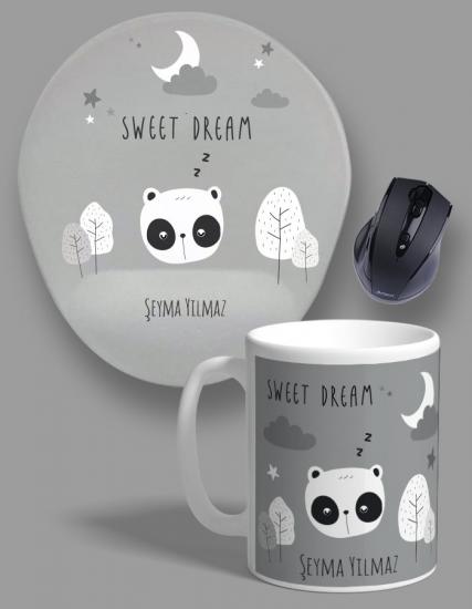 Kişiye Özel 2li Sweet Dream Panda Kupa Bardak ve Mouse Pad