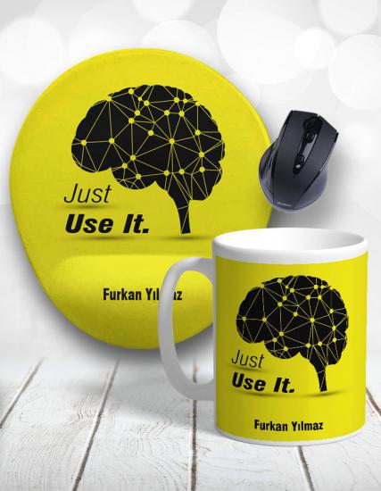 Kişiye Özel 2li The Brain Just Use It Kupa Bardak ve Mouse Pad