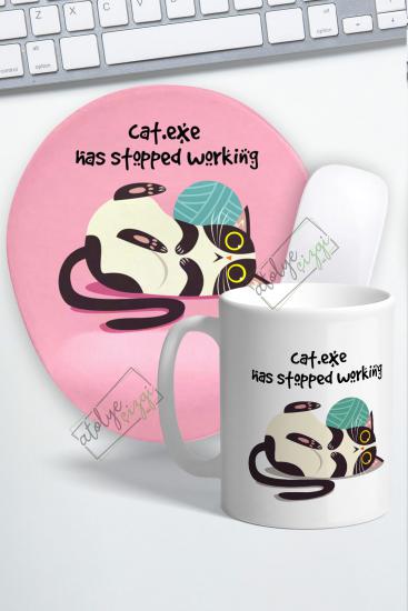 Cat Exe Has Stopped Pinky Bilek Destekli Mouse Pad ve Kupa Bardak