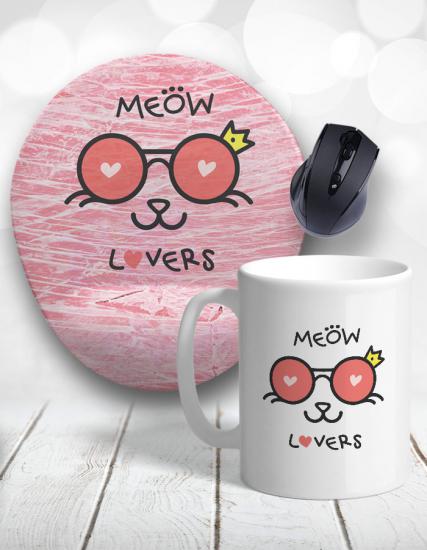 Cat Lovers Meow Kedi Bilek Destekli Mouse Pad ve Kupa Bardak