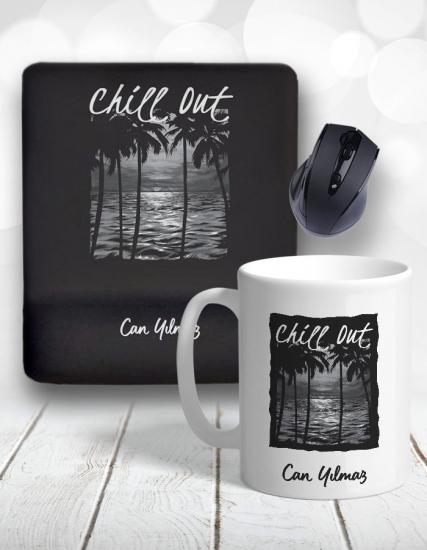 Chill Out Deniz Palmiye Kişiye Özel Kupa Bardak ve Mouse Pad
