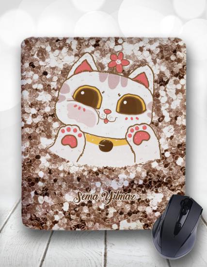 Cute Glitter Cat Kedi Kişiye Özel Mouse Pad
