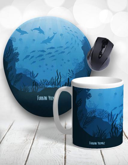 Deep Blue Underwater Ocean  Kupa Bardak ve Mouse Pad