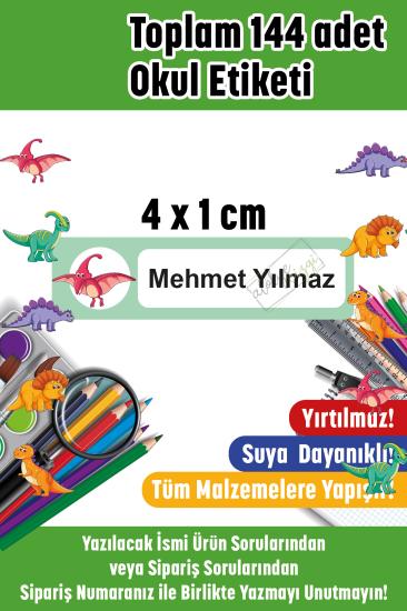 Okul Etiketi Kalem Etiketi İsme Özel Dinozor