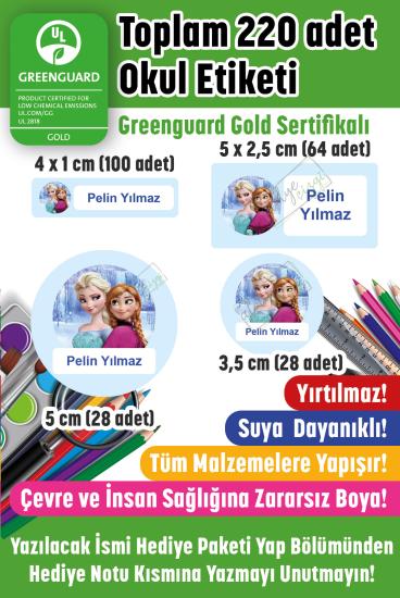 Okul Etiketi Elsa ve Anna Kalem Defter Etiketi İsme Özel 220 Adet