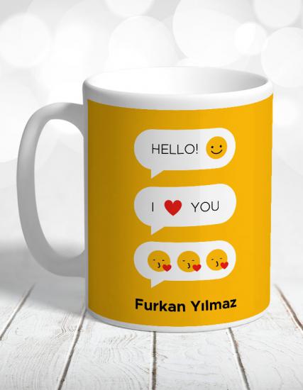 Emoji Baloncuk I Love You Kişiye Özel Kupa Bardak