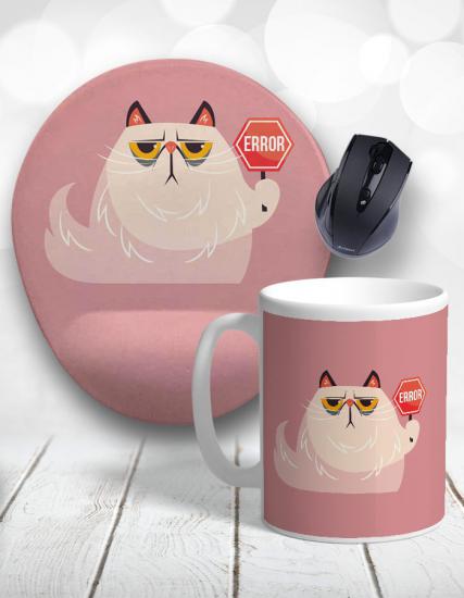 Grumpy Cat Asıksurat Bilek Destekli Mouse Pad ve Kupa Bardak