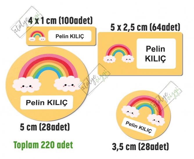 Gökkuşağı Okul Etiketi, Kalem Defter Etiketi İsme Özel