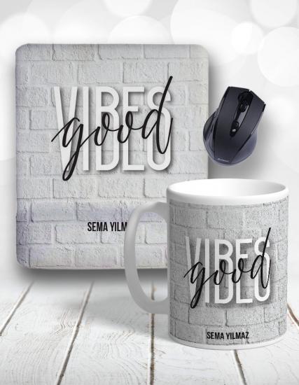 Good Vibes Wall Kişiye Özel Kupa Bardak ve Mouse Pad