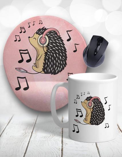 Kirpi Hedgehog Music Bilek Destekli Mouse Pad ve Kupa Bardak