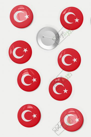 8li Türk Bayrağı İğneli Buton Rozet 58mm