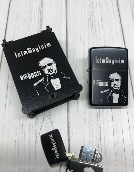 Kişiye Özel Big Boss Benzinli Zippo Çakmak Siyah Ahşap Kutulu