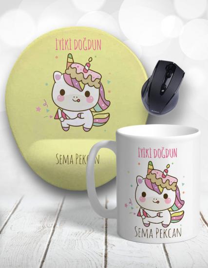 İyiki Doğdun Unicorn Temalı Kişiye Özel Kupa Bardak ve Mouse Pad