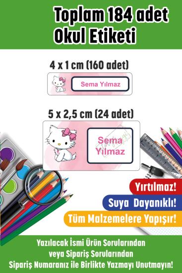 Okul Etiketi Kalem Defter Etiketi İsme Özel Şirin Kedi