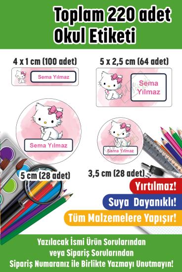 Okul Etiketi Kalem Defter Etiketi İsme Özel Şirin Kedi