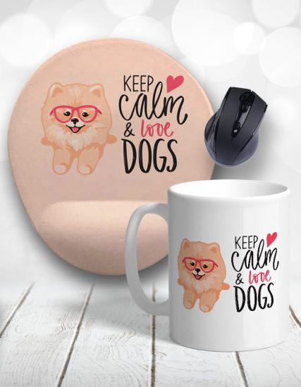 Keep Calm and Love Dogs Bilek Destekli Mouse Pad ve Kupa Bardak