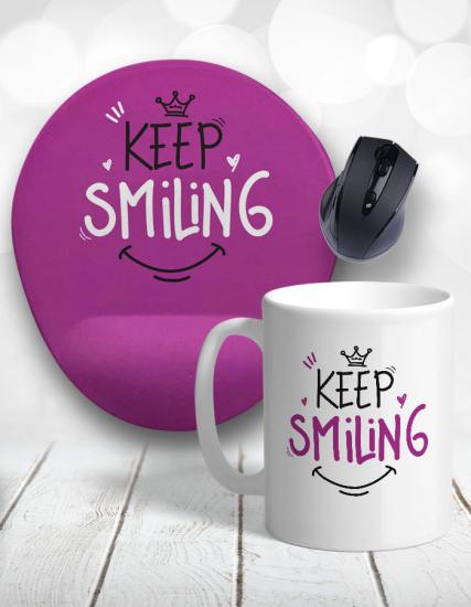Keep Smiling Gülümse Bilek Destekli Mouse Pad ve Kupa Bardak