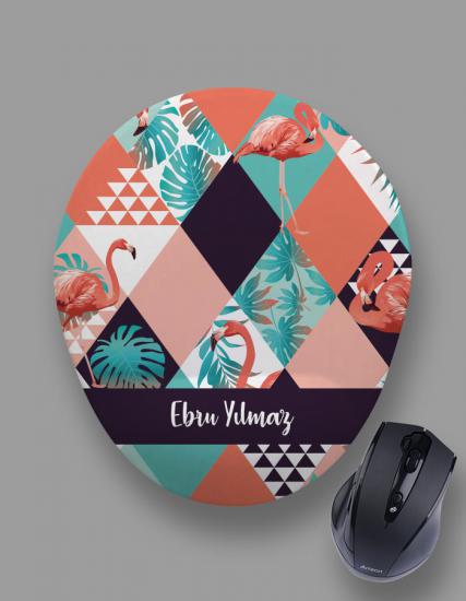 Kişiye Özel Baklava Desen Retro Flamingo Mouse Pad