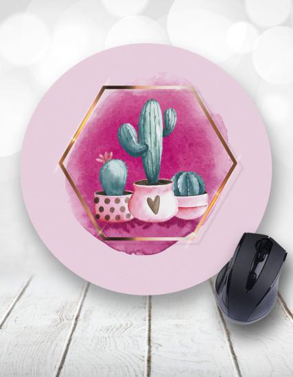 Pink Suluboya Kaktüs Yuvarlak Mouse Pad