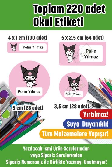 Okul Etiketi Kalem Defter Etiketi İsme Özel Kuromi