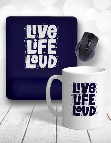 Live Life Loud Bilek Destekli Mouse Pad ve Kupa Bardak