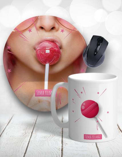 Kişiye Özel 2li Lolipop Candy Girl Kupa Bardak ve Mouse Pad