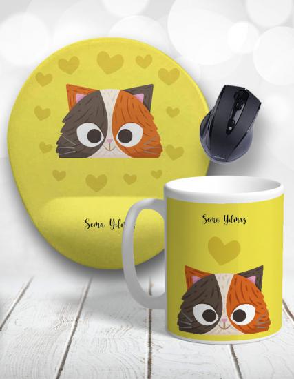 Kişiye Özel 2li Love Cat Kedi Kupa Bardak ve Mouse Pad