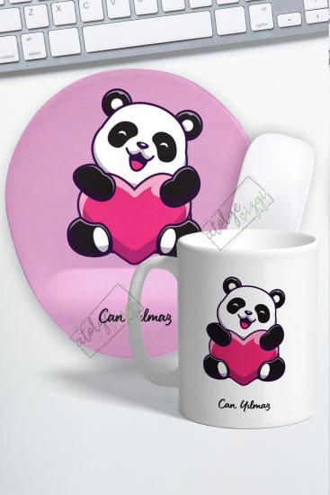 Kişiye Özel Eflatun Panda Love Kupa Bardak ve Mouse Pad